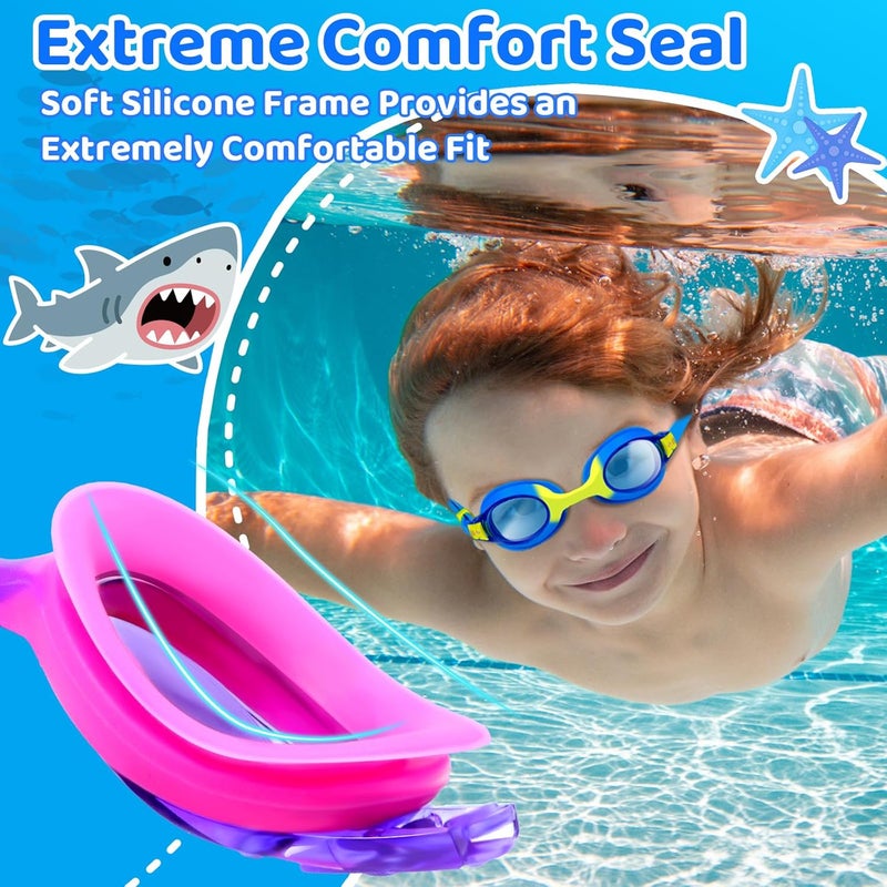 Vvinca Kids Swim Goggles with Fabric Strap No Tangle Pain-Free, Anti-Fog Swimming Pool Goggle No Leak for Toddlers Girls Boys - Image 2
